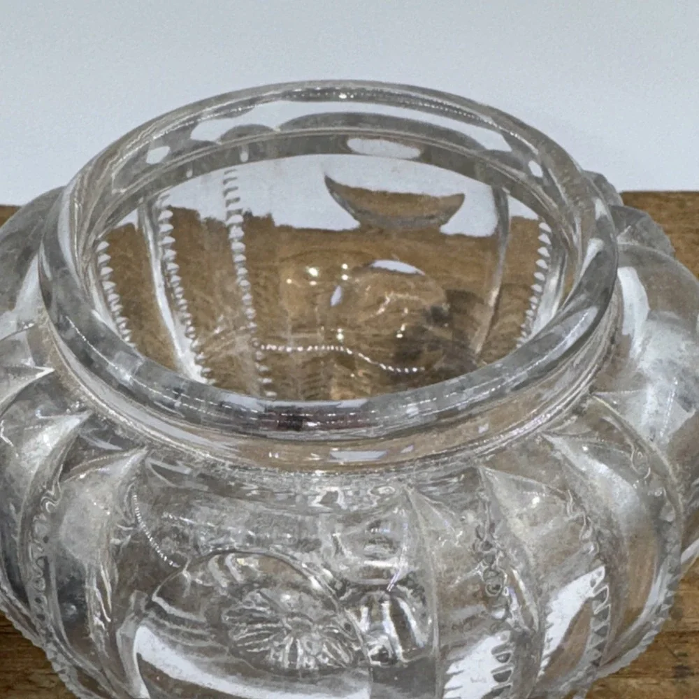 Glass Trinket Vanity Jar Antique Art‎ Nouveau Silverplate Crystal 3.25